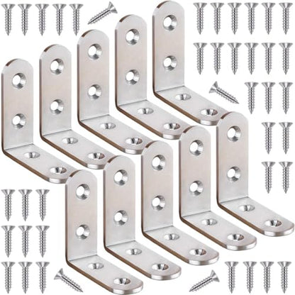 10 Pcs L Bracket Corner Braces 2 Inch Heavy Duty Stainless Steel Corner Brackets for Wood Shelves, 90 Degree Right Angle Joint Support Brackets with Screws - size: 10PCS-Silver 45*45mm/ 1.8in