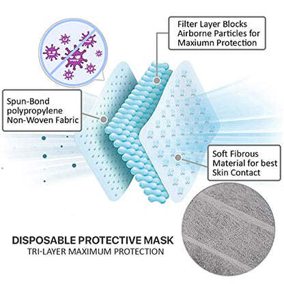 PM PERFORMOTOR 50 Packs Individually Sealed 3-Ply Disposable Pink Face Mask Protective Mouth Cover - color: Pink Individual