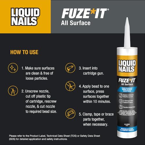 Liquid Nails 56198673380 LN-2000 FuzeIt All Surface Construction Adhesive (9-Ounce) , Gray - color: Gray, size: 9 Ounce, style: Fuze It