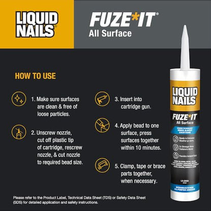 Liquid Nails 56198673380 LN-2000 FuzeIt All Surface Construction Adhesive (9-Ounce) , Gray - color: Gray, size: 9 Ounce, style: Fuze It