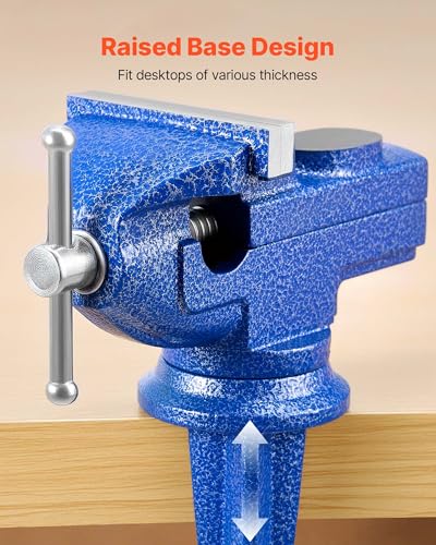 VEVOR Bench Vise, 3 Inch, Portable Workbench Vice with 360° Swivel Base, Quick Release Rotating Bench Clamp, Raised Base, Cast Iron Construction, for Woodworking, Metalworking, Drilling, and Cutting - size: 3inch