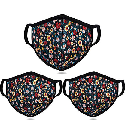 3 Pack Floral Dust Mouth Face Mask - Inner White Cotton - Dustproof Saw-Dust Washable - Reusable Comfy - Cotton Protective Breathable Soft Warm Windproof Face Protection for Man and Woman - color: 3 Pcs Mini Floral