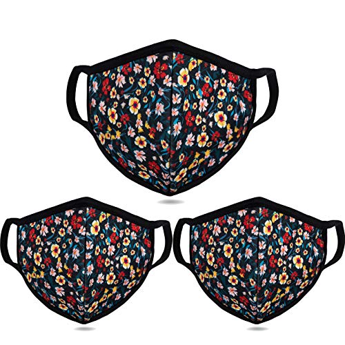 3 Pack Floral Dust Mouth Face Mask - Inner White Cotton - Dustproof Saw-Dust Washable - Reusable Comfy - Cotton Protective Breathable Soft Warm Windproof Face Protection for Man and Woman - color: 3 Pcs Mini Floral