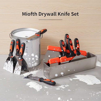 Drywall Knife Set, 10Pcs Drywall Tools Includes Stainless Steel Putty Set, Taping knife, Painter Scraper Tool & 14" Mud Pan Perfect for Joint Taping, Finishing and Patching