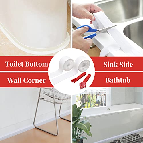 SNAILGARDEN 2 Roll White Caulk Strip, 1.5" x 10.5Ft Self Adhesive Caulk Tape with 2 Pcs Caulking Tool, Waterproof Caulking Sealing Tape for Kitchen Toilet Bathroom Bathtub Sink Basin Edge Protector