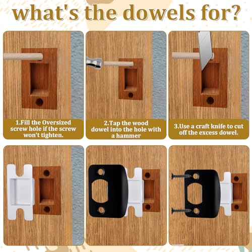 Black Door Strike Plate, Strike Plate with a Snap-Fit Box, 4 Screws and 3 Wooden Sticks, Door Latch Plates, for Doors Frame Repair Kit