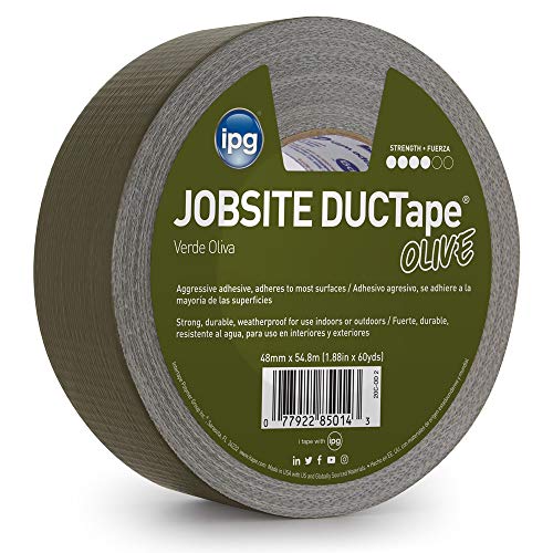 IPG JobSite DUCTape, Colored Duct Tape, 1.88" x 60 yd, Olive Drab (Single Roll) - color: Olive Drab, size: 1.88" x 60 yd