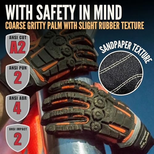 Cestus 3075, Coarse Palm Heavy Duty Work Gloves, ANSI A2 Cut Resistant Impact Gloves for Extrication Construction Demolition - size: 3X-Large, style: Black Palm