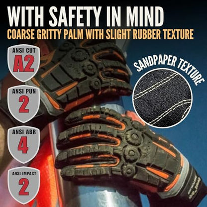 Cestus 3075, Coarse Palm Heavy Duty Work Gloves, ANSI A2 Cut Resistant Impact Gloves for Extrication Construction Demolition - size: 3X-Large, style: Black Palm