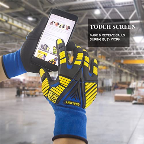3 Pairs Work Gloves, Impact Resistant Gloves with Rubber for Men Women, Nitrile Palm Touch Screen Cut Resistant Glove, Durable Mechanic Heavy Duty Impact Gloves for Construction Gardening DIY - size: Large
