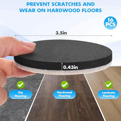 16-Pack Furniture Sliders for Hardwood Floors, Save 80% Effort Safely and Easily, The Glide Tool Set for Heavy Furniture and Appliances, Reusable Floor Protectors and Moving Pads (16 Felt 3.5" Slider)