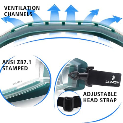 UKNOW Safety Goggles Over Glasses - Anti-Fog Clear Lens - ANSI Z87.1 Certified Eye Protection for Lab Work, Industrial Use - color: Teal