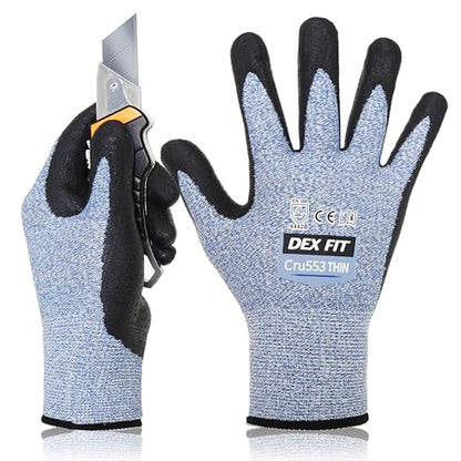 DEX FIT Level 5 Extreme Cut Resistant Gloves Cru553 Thin, Non-Slip Power Grip, Professional Grade 3D Comfort Fit, Thin & Lightweight, Breathable, Touchscreen Compatible, Itch-Free; Blue XL (10) - color: Blue, size: X-large(1 Pair)