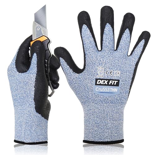 DEX FIT Level 5 Extreme Cut Resistant Gloves Cru553 Thin, Non-Slip Power Grip, Professional Grade 3D Comfort Fit, Thin & Lightweight, Breathable, Touchscreen Compatible, Itch-Free; Blue XL (10) - color: Blue, size: X-large(1 Pair)