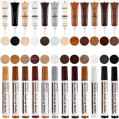 SEISSO Wood Furniture Repair Kit, Wood Filler and Touch Up Markers, Set of 28 Laminate Vinyl Floor Repair Kit for Scratches, Cracks, Holes, Discoloration for Door, Floor, Table, Cabinet - color: 28pcs
