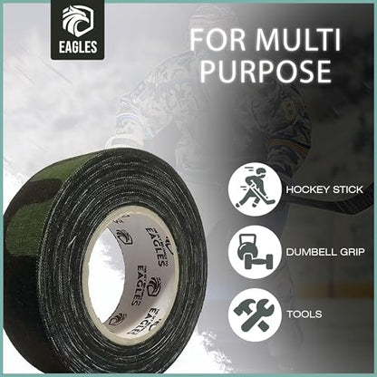 EAGLES Camo Tape Hockey Tape Multipurpose Cloth Tape Roll for Lacrosse Baseball & Softball Bats, Rackets, Pullup Bars, Handle Gardening Tools, Over Grip - Non-Reflective Camouflage Wrap - color: Camo