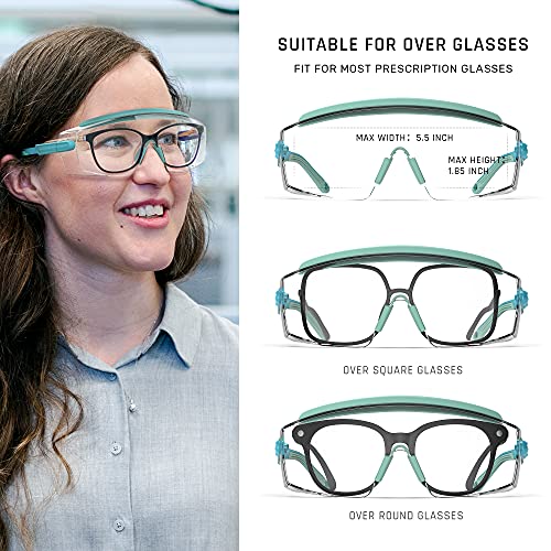 Anti Fog Safety Glasses Safety Goggles Over Glasses Protective Glasses with Anti Scratch Lenses Adjustable - color: Mint Road