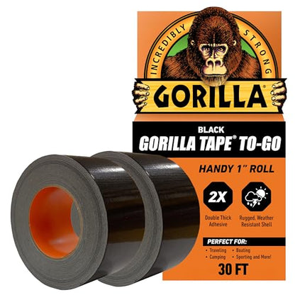 Gorilla Tape, Mini Duct Tape to-Go, 1" x 10 yd Travel Size, Black, (Pack of 2) - size: 2 Pack