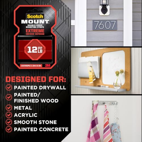Scotch-Mount Extreme Mounting Strips, Double-Sided Heavy Duty Tape, 16 Strips Total (2 Packs of 8), 1 in x 3 in, Indoor/Outdoor, Black (414H-ST) - style: 16 Count
