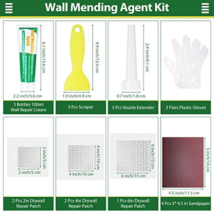 Drywall Repair Kit Spackle, 21PCS Wall Mending Agent with Drywall Patch Quick Dry Wall Repair Putty Paste, Sandpaper Scraper Gloves to Repair Home Wall Holes Nail Holes Wood Scratch Plaster Dent