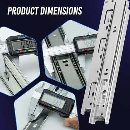 14 Inch Drawer Slides 1 Pairs (2pcs) Side Mount Rails - Heavy Duty Full Extension Ball Bearing – Drawer Slide Glides for Cabinet Kitchen, Dresser Runners - Draw Slides Sliders 100Lb Capacity - color: Silver, size: 14 Inch