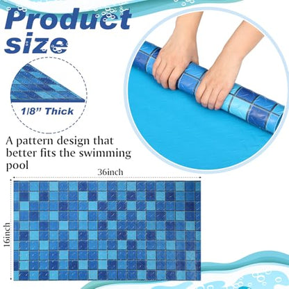 Drydiet Pool Step Mat Above Ground Ladder Mat, Swimming Protective Nonslip Step Pad with Texture, Pool Essentials Accessories for Floor Liners and Stairs, Blue and Green Square Pattern(36 x 16 Inch) - size: 36 x 16 Inch