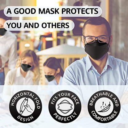 LEVENIS KN95 Face Masks 50 Pack, Breathable Comfortable and Disposable KN95 Mask, Black - color: Adult-black