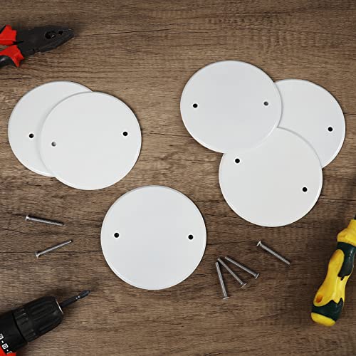4 Packs 5 Inch Ceiling Cover Plate Metal Flat Round Electrical Cover Blank Circle Wall Plate with Screws Ceiling Fan Switch Cap, Holes Are Spaced 2.75 Inch, White (For 3-1/2 inch Electrical Box) - size: 5-inch,For 3-1/2 inch Electrical Box