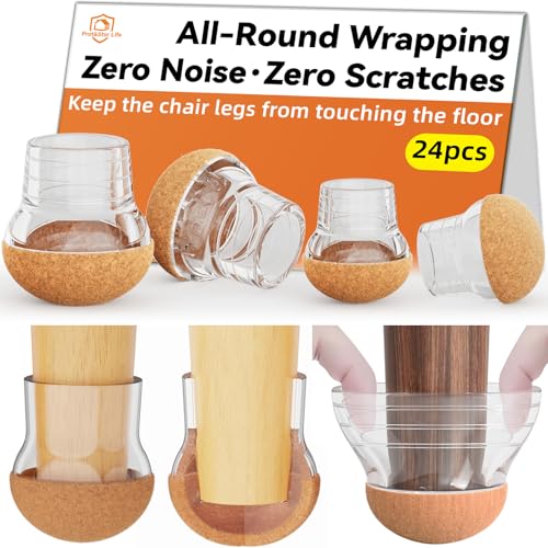 24pcs Chair Leg Floor Protectors for Hardwood Floor |Protect Wood Tile Floors Chair Leg Caps with Wrapped Felt Pads| Anti-Scratch Reduce Noise | Fit Angled Chair Legs| Clear Round S Fit:0.6"-0.75" - color: 24pcs Clear, size: Round-S (0.6-0.75inch)