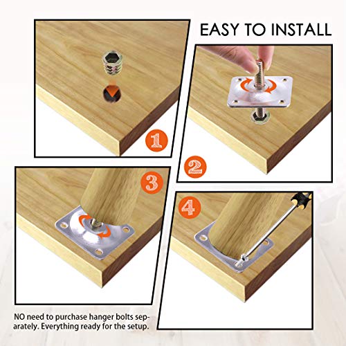 8 Sets Leg Mounting Plates with Hanger Bolts Screws Furniture Legs Attachment Plates Industrial Strength T-Plate 5/16" (M8) for Sofa Couches Chair Seats
