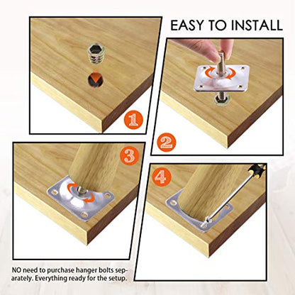 8 Sets Leg Mounting Plates with Hanger Bolts Screws Furniture Legs Attachment Plates Industrial Strength T-Plate 5/16" (M8) for Sofa Couches Chair Seats