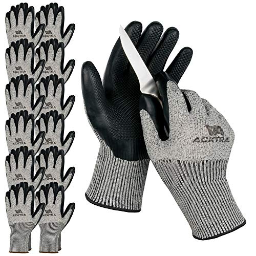ACKTRA Level 5 Cut Resistant Safety WORK GLOVES, 12 pairs - size: Large (Pack of 12), style: E Latex Coating
