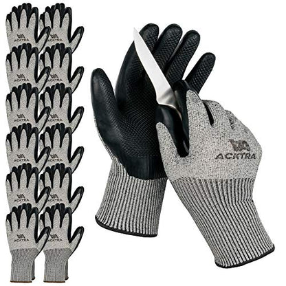 ACKTRA Level 5 Cut Resistant Safety WORK GLOVES, 12 pairs - size: Large (Pack of 12), style: E Latex Coating