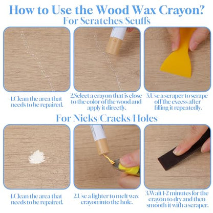 30+2Pieces Wood Filler Sticks, 30 Colos Wood Filler Putty Wax Crayons Furniture Repair Kit Putty Stick for Baseboard Cabinets Furniture Floors(with 2 Scrapers)