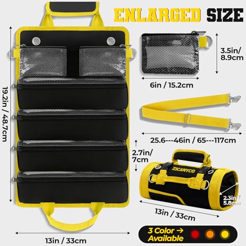 Roll Up Tool Bag, Heavy Duty See-Through Tool Roll Organizer with 2 Detachable Pouches, Portable Mechanic & Motorcycle Tool Bag, Birthday & Father’s Day Gift, Yellow - color: Yellow