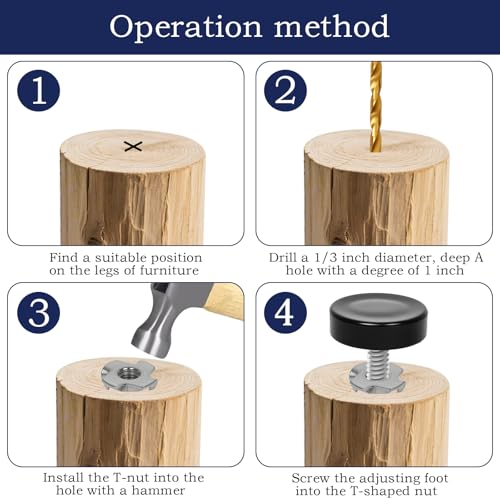12 PCS 1/4" Thread Furniture Feet Levelers,Furniture Leveling Feet with T-Nuts,Suitable for Tables, cabinets, Chairs, Stool Legs - color: Black 12 Pack, size: 1/4 in with T nut