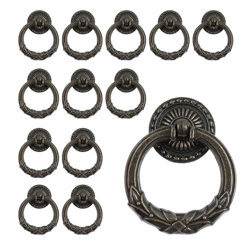 MY MIRONEY 12 Pack Antique Bronze Drop Ring Drawer Pulls Zinc Alloy Vintage Cabinet Handles Hardware Knobs with Screws for Kitchen, Dresser, Cabinet - style: Type H; Antique Bronze; 12PCS