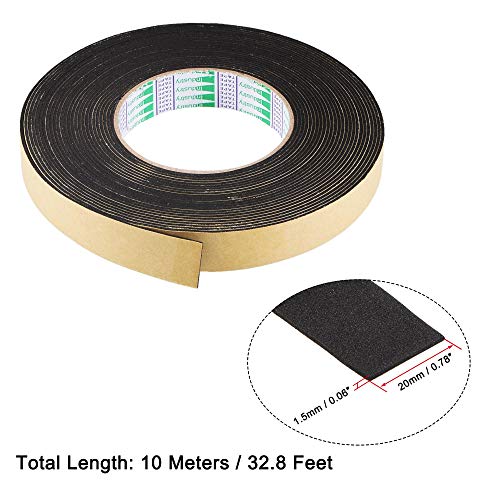 uxcell Sealing Foam Tape 20mm Wide 1.5mm Thick 10m/32.8ft Long, EVA Self Adhesive Weather Strip for Window Door Insulation - size: 20mmx1.5mmx10m