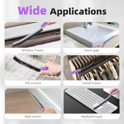 FOOGWEE Hard Bristle Crevice Cleaning Brush - Cleaning Supplies - Grout Cleaning Brushes for Household Use - Crevice Cleaning Tool for Bathroom, Home and Kitchen (3, Purple) - color: Purple