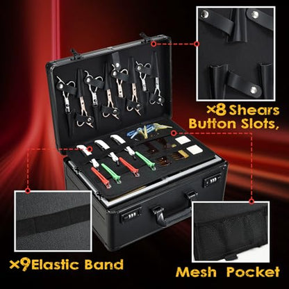 Yueieoun Barber Case 6 Clippers Sliding Tray, Profesional Barbers Briefcase Tool Case, Barber Cases for Clippers and Supplies, Hair Scissors Trimmer Organizer, Salon Hair Grooming Hard Travel Suitcase - color: Black Sliding Trays