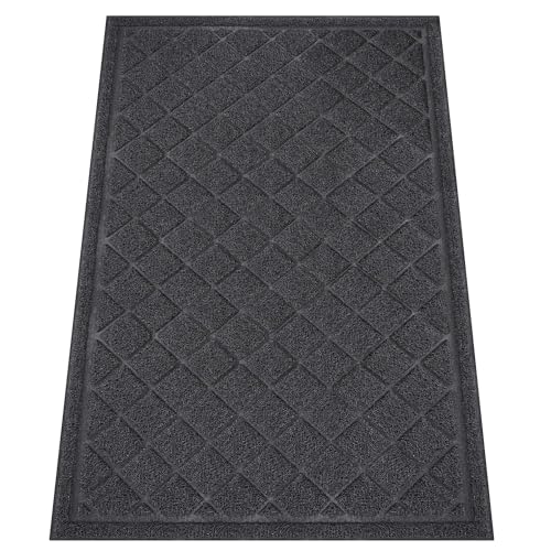 Front Door Mat Indoor Outdoor, 60" x 36" Non Slip Welcome Doormat for Entryway, Heavy Duty Low Profile Entrance Rug for High Traffic Areas, Patio, Outside Entry, Yard, Porch Waterproof - color: Black Square Mesh, size: 60" x 36"