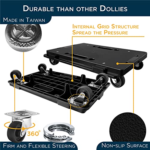 Furniture Dolly for Moving 2 Pack, Multi-Functional Heavy Duty Interlocking Rolling Mover with Wheels, 450 LBs Capacity, Made in Taiwan
