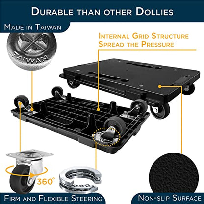 Furniture Dolly for Moving 2 Pack, Multi-Functional Heavy Duty Interlocking Rolling Mover with Wheels, 450 LBs Capacity, Made in Taiwan