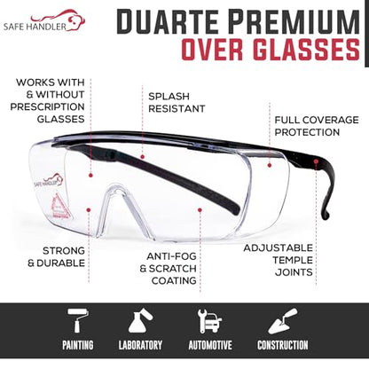 SAFE HANDLER Duarte Premium Over Glasses 3 PAIRS | ANSI Z87.1, Impact Resistant Polycarbonate Lens, UV400, Anti-Fog & Anti-Scratch, Box of 3 - style: 3 Pairs