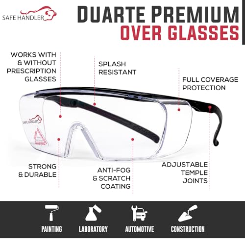 SAFE HANDLER Duarte Premium Safety Glasses Over Eyeglasses; ANSI Z87.1 Impact Resistant Polycarbonate Lenses with Anti-Fog & Scratch, UV400 Protection Safety Goggles (1 Pair) - style: 1 Pair