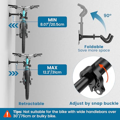 Housolution Bike Wall Mount - [2 Pack] EVA Foam Padded up to 48.5 lbs, Carbon Steel, Valve Mechanism, Heavy-Duty Adjustable Bike Wall Hanger for Road, Mountain and Hybrid Bikes, Garage & Apartment - size: 2 pack