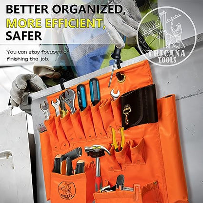 Lineman Tool Board, Aerial Apron, Bucket Truck Tools Organizer with Over 16 Pockets, Tool Organizer for Bucket Trucks and Lineman, Includes Two 2” Bucket Hooks - size: 16 Pockets