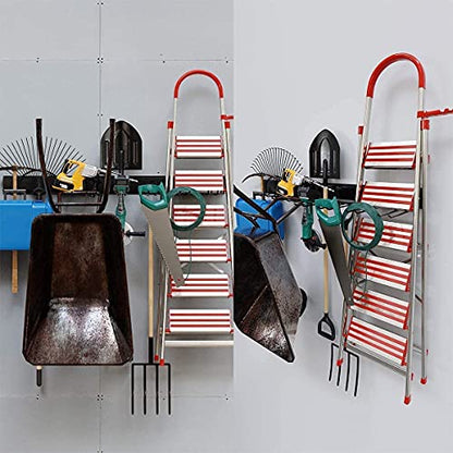 TORACK Tool Storage Rack, Heavy Duty Steel Garage Wall Mount Garden Tool Organizer for Ladders, Chairs, Shovels, Broom, Power tools (8-Pack 5.7"-11" Mixed Hooks, up to 800 lbs) - size: Metal Rack