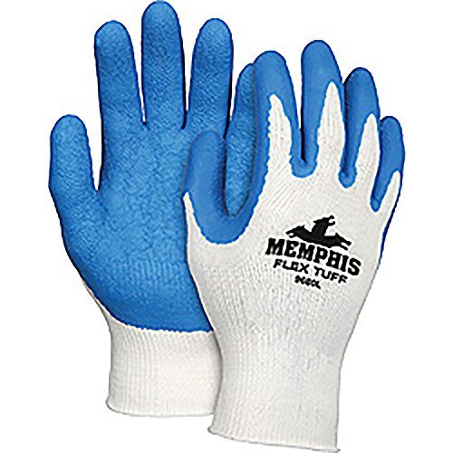 MCR Safety 9680M FlexTuff Cotton/Polyester Shell Men's Gloves with Latex Dipped Palm and Fingertips, Blue/White, Medium, 1-Pair - size: Medium