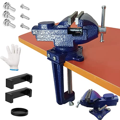 2-in-1 Dual-Purpose Combined Bench Vise or Table Vise, With end-point locking device, Portable Universal Rotate 360° Work Clamp-On Vise, 3.0" Blue - style: 3.0" Blue